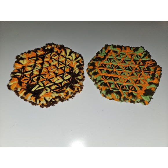 Other - Vintage Crocheted Handmade Hot Pads‎ Set Of 2 Orange Brown Green Yellow